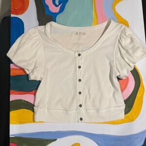 Free People Cream Off-White Button Front Crop Top Small Cottagecore Fairy Whimsy